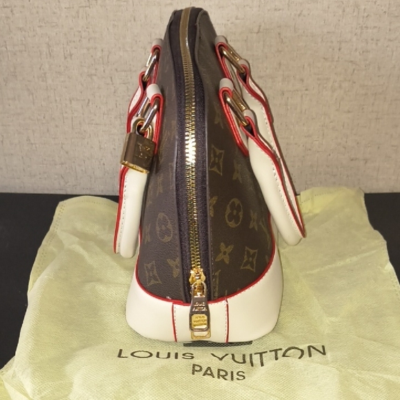 Brown and White Satchel with Red Accents - Picture 8 of 10